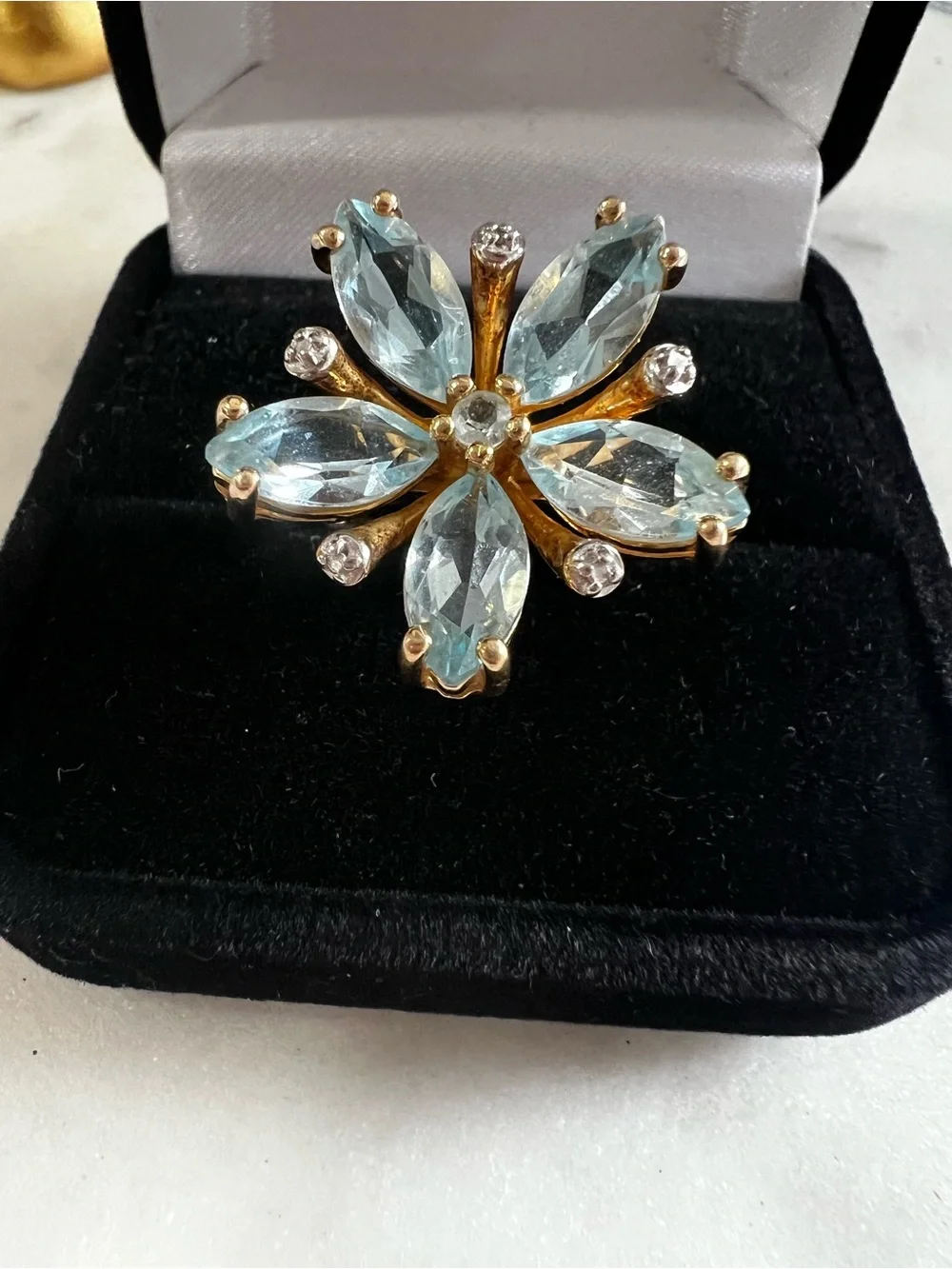 Ross Simons Blue Topaz Flower Ring 925 Sterling Silver gold Vermeil Vintage Sz 7